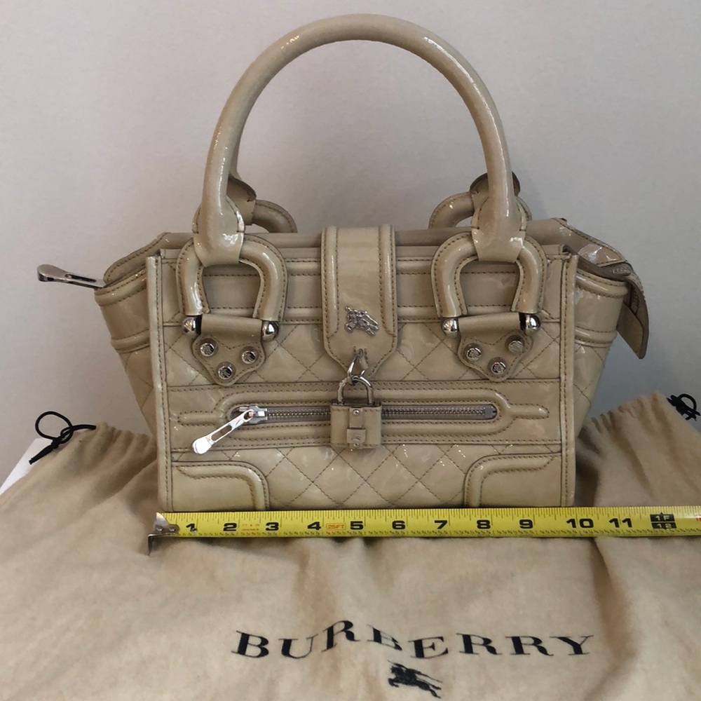 Burberry Mini Manor Bag in Tan Patent Leather